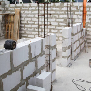 construction site on which the walls are built of gas concrete bricks